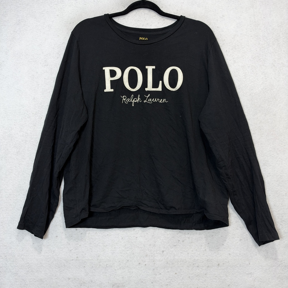 Polo Ralph Lauren Shirt Womens XL Black Long Sleeve Logo Graphic Tee Tagless